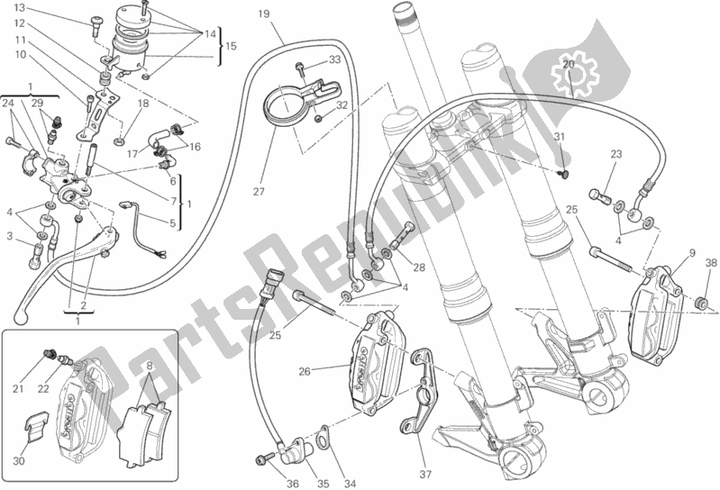 Tutte le parti per il Sistema Frenante Anteriore del Ducati Superbike 848 EVO Corse SE USA 2013